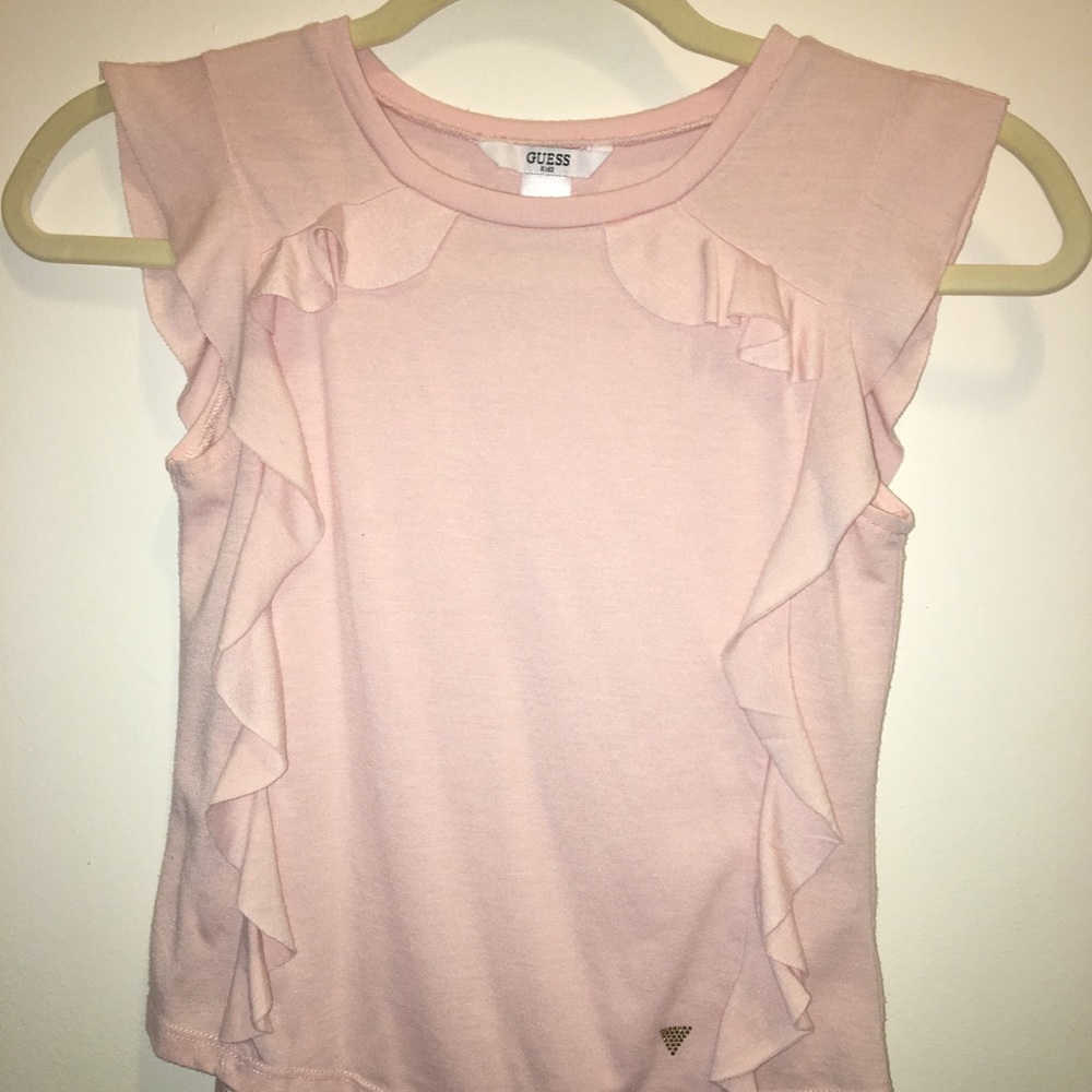 Girls Guess t-shirt size 10/13 ruffle shoulders